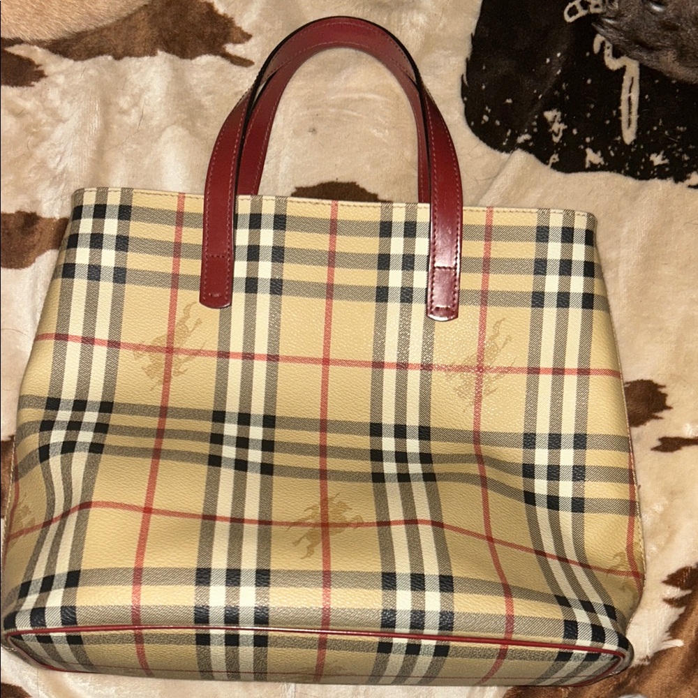 Burberry Beige and Red Plaid Tote - Picture 1 of 3